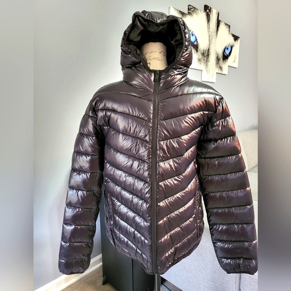 BoohooMAN Recycled High Shine Quilted Zip Through Jacket Size L Black - Picture 1 of 9